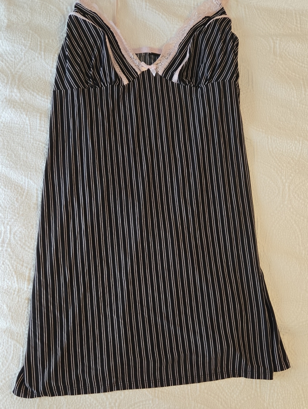 Striped Black White & Pink Lace Chemise Night Gown - Women Intimates